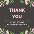 Grey and pink graphic saying thank you, we appreciate all that you do