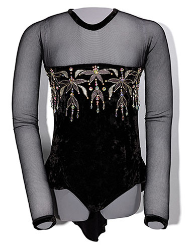 Black mesh skating costume with sequins