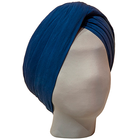 Blue turban on mannequin head