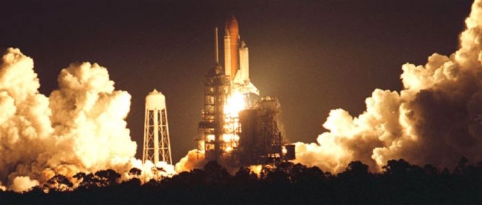 NASA photo of launch of space shuttle Columbia in 1999