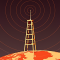 Clip art of radio tower broadcasting from Earth