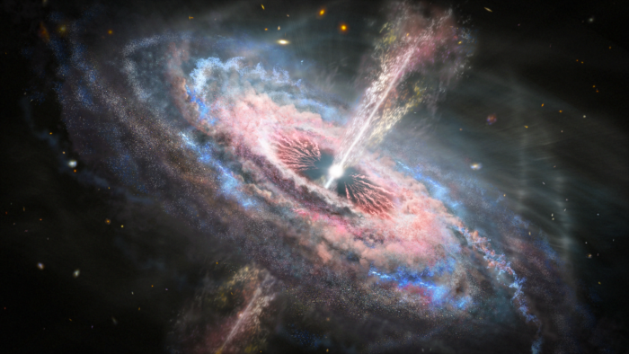 Artists rendering of a brilliant quasar in space