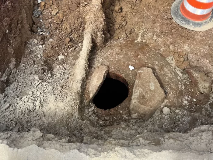 Small hole uncovered by construction