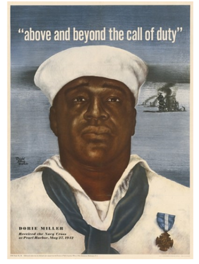 Poster featuring drawing of African American sailor Dorie Miller