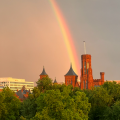 Screenlock contest photo of rainbow over Smithsonian castle