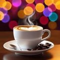 Cup of streaming coffee against a multi-colored backgroyund