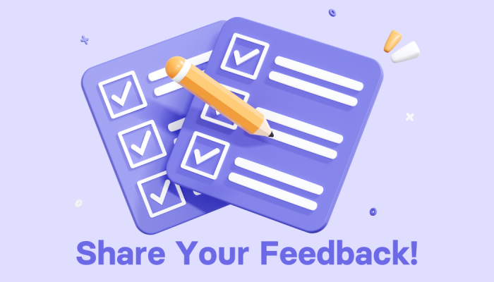 Graphic showing text "Share Your Feedback"