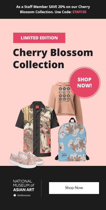 Image of cherry blossom merchandise on sale flyer