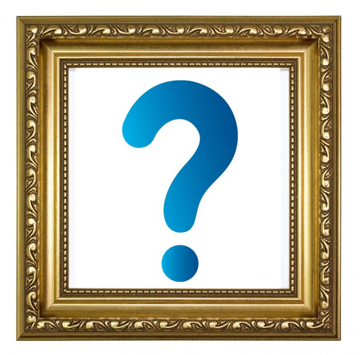 Graphic of a blue question mark inside a gold frame
