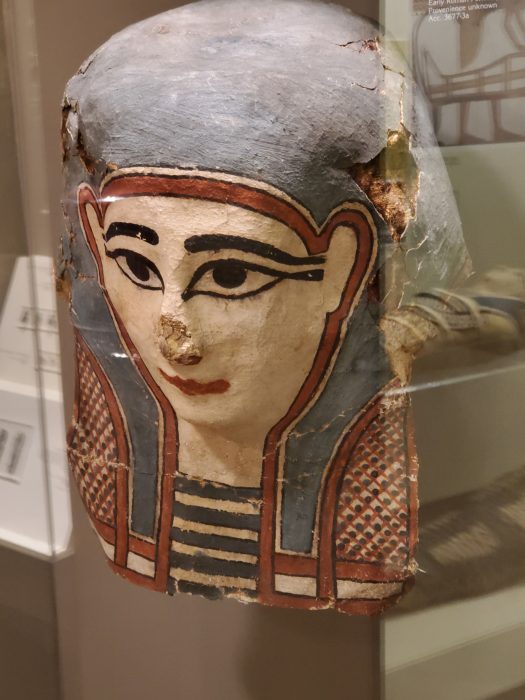 Ancient Egyptian bust with blue headdress