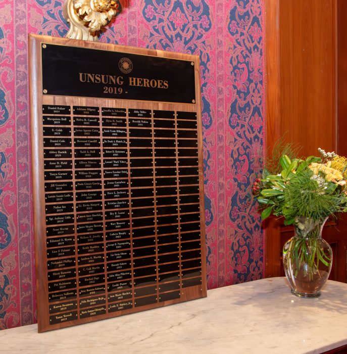 Plaque on table
